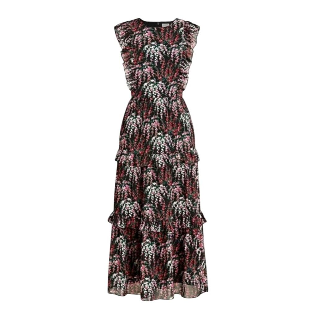 J Crew Rose Garden Ruffle Multi-Tiered Midi Sleeveless Cottagecore Dress Size 4